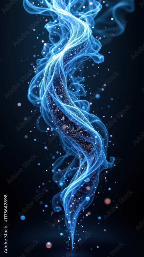 Poster a mesmerizing depiction of undetectable ai with flowing blue vapor-like waves and sparkles against a