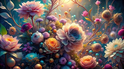 Surreal blooms: abstract flower arrangements and whimsical botanical illustrations in stunning photos.