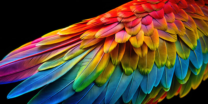Colorful parrot wing displayed against a black background showcasing minimalistic design at a zoo