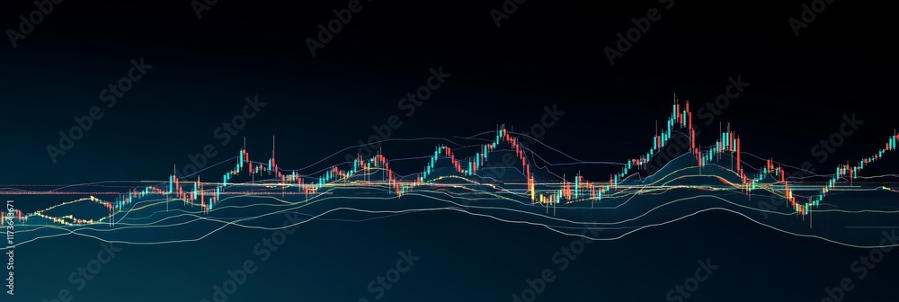 Poster colorful candlestick chart showing price volatility in cryptocurrency trading, representing the dyna