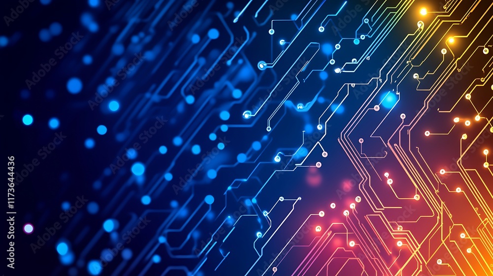 Poster abstract circuit board design with glowing lines