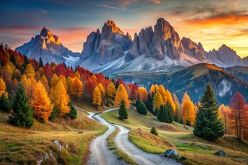 Valparola Pass:  Autumn's golden light bathes the Belluno Dolomites in tranquil beauty.
