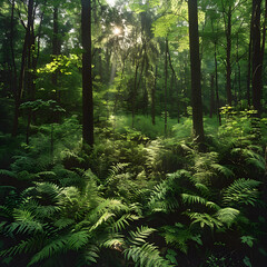 A Vibrant Forest Habitat: Encompassing Diverse Flora Under Sunlit Canopies With Rich Ecosystem