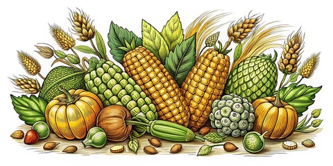 Fototapeta premium Vintage beer ingredients: corn, hops, and lunch.