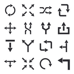 A set of black arrow icons with various shapes and sizes