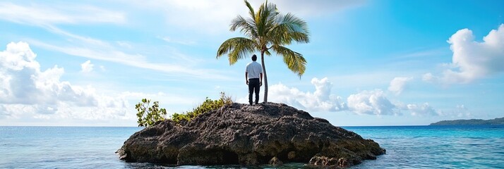 man stranded on deserted island
