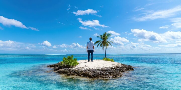 man stranded on deserted island