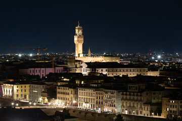 Obraz premium Aerial drone view of the tower of Palazzo Vecchio in Florence, Italy.
