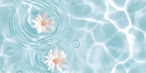 Pink flowers floating on water surface with ripples, perfect for SPA background