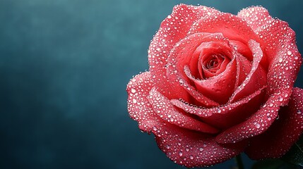 Dew-Kissed Rose: A Symphony of Red and Teal