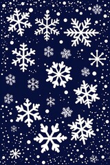 Dark blue backdrop adorned with intricate snowflakes and shimmering raindrops, evoking a tranquil winter scene