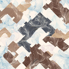 Delicate handmade  geometrical merged with ethnic ikat influences in a seamless vector design, ideal for creating unique wrapping and wallpaper options.