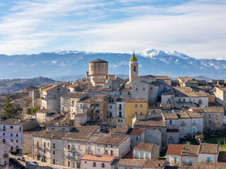 Aerial drone view of the mountain town named Oratino near Campobasso, Italy.