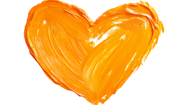Orange paint brush stroke forming heart shape on transparent background - Powered by Adobe