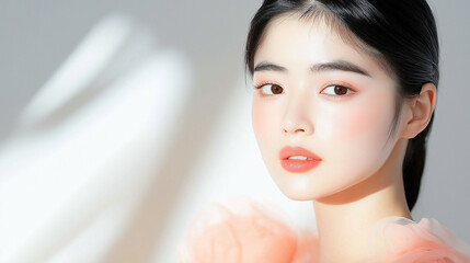 Portrait of young Asian woman, with smooth and soft skin, skin care and plastic surgery concept, copy space