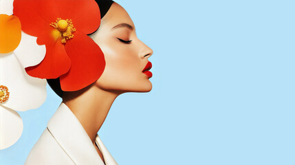 Stylish and bright floral portraits dedicated to International Women's Day, March 8, banners for the website and creatives, background for the holiday, Women's Solidarity Day