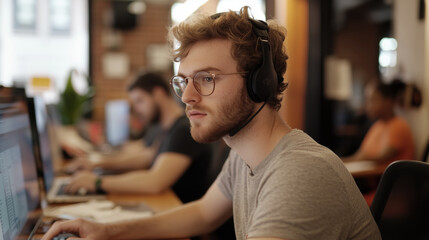 Young professional focused on work in a modern office space