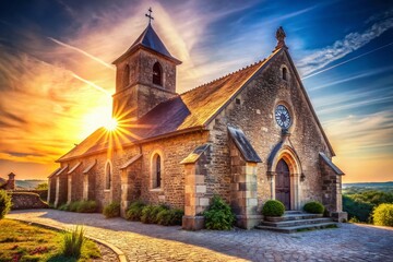 Vintage Sunlit Church: Historic Building Exterior on a Sunny Day