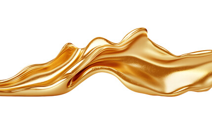 Flowing golden fabric waving on transparent background