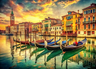 Fototapeta premium Vintage Venezia: Riva degli Schiavoni, Gondolas & Canals, Italy