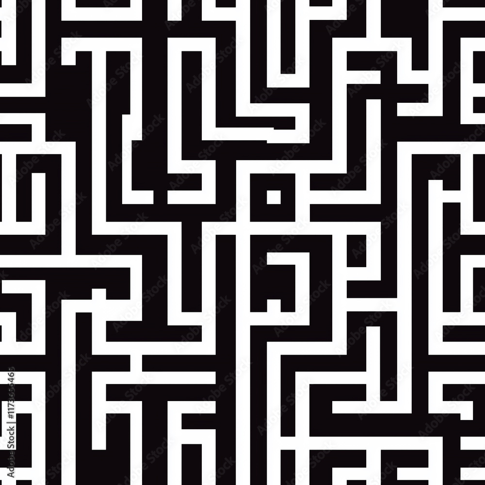 Poster abstract black and white maze pattern with intricate lines and geometric shapes, perfect for backgro