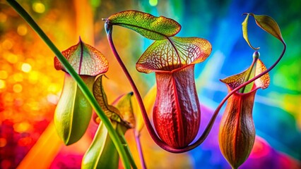 Vivid Geometric Silhouette of Nepenthes Pitcher Plant - Modern Art