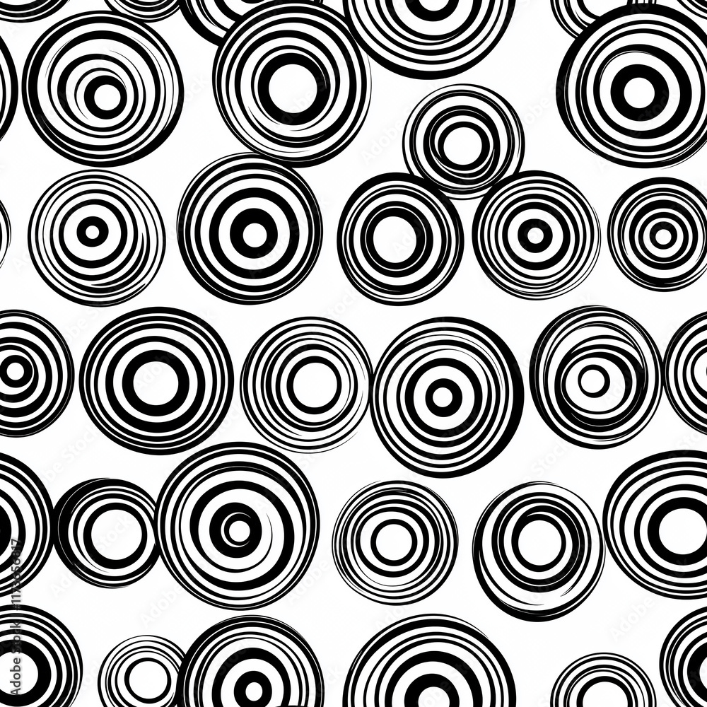 Poster black and white circular patterns with varying sizes creating a stylish, modern design suitable for 