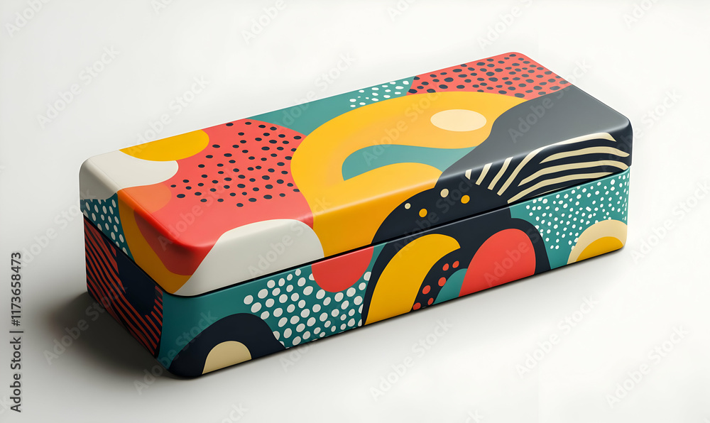 Poster colorful abstract pattern on a rectangular box isolated on white background.