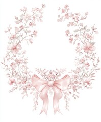 Fototapeta premium Delicate Pink Floral Watercolor Illustration with Elegant Bow and Romantic Design, art