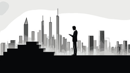 Obraz premium Businessman Looking at Cityscape Vector Illustration