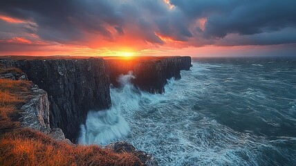 Fototapeta premium Sunset View from a Rocky Coastal Cliff