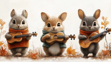 Fototapeta premium Cute animals playing musical instruments