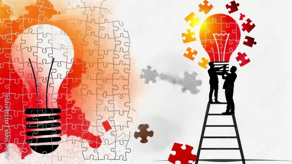 Aufkleber creating innovative ideas through teamwork and problem solving with puzzle imagery