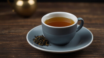 Robust Cup of Russian Caravan Tea rich and robust cup of Russian caravan tea offering a smoky flavor captured in an elegant minimalist backdrop