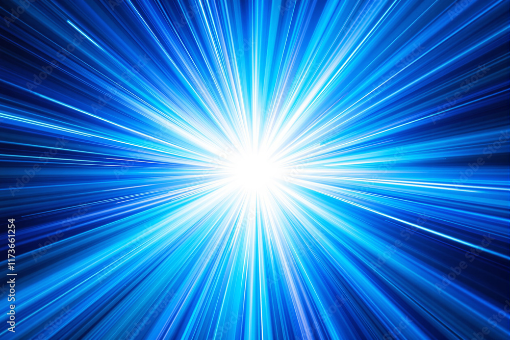 Poster radiant blue light burst effect with dynamic lines.