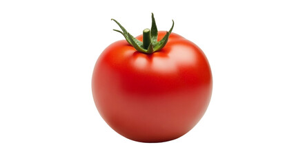 Fresh red tomato isolated on transparent background with green stem
