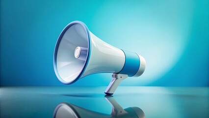 White Megaphone on Blue Background: Powerful Communication Concept Stock Photo