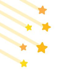 Yellow shooting stars corner border frame. Flat decorative vector design isolated illustration.