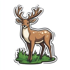 Fototapeta premium A Spotted Deer Stands in Green Grass