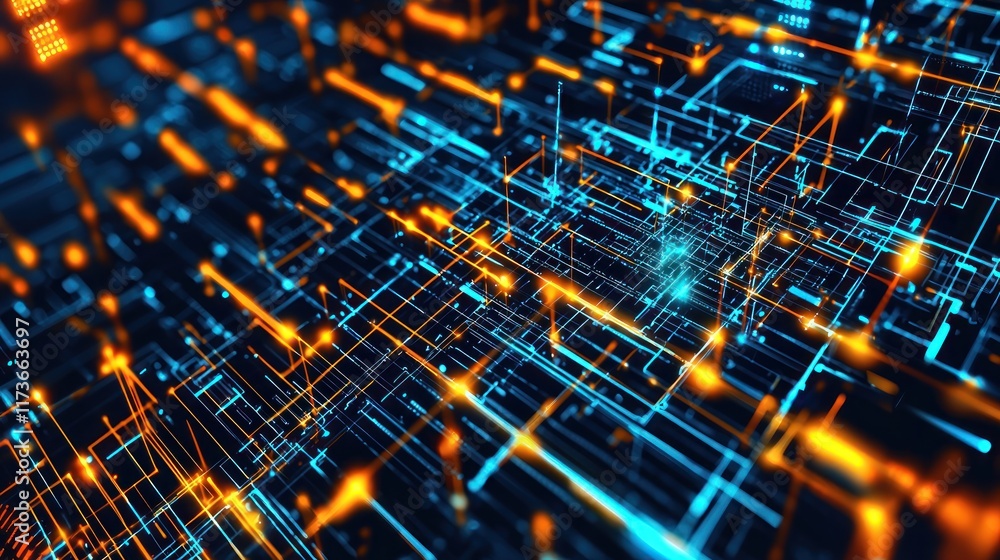Poster abstract digital network: glowing lines and nodes