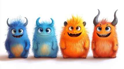 Happy monster characters with big smile