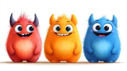 Happy monster characters with big smile