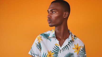 Obraz premium Happy Handsome Black Male Posing Confidently in Fashionable Summer Shirt