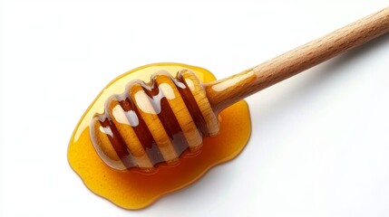 Honey dripping on white background