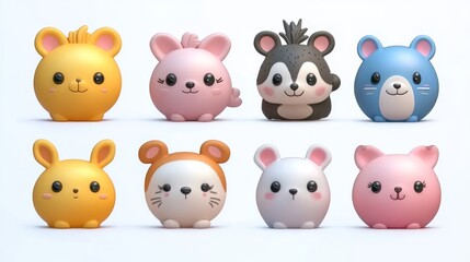 Funny little animals 3d set. Emoji icon.