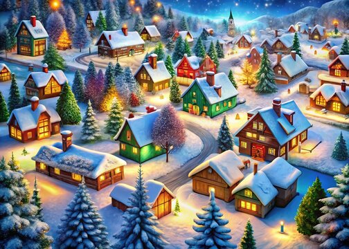 Winter Wonderland Find the Differences: Christmas Coloring Page with Santa's Mittens - Aerial View