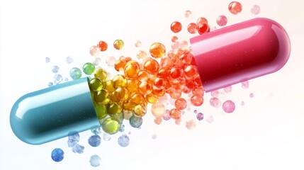 Vitamin complex of pill capsule and vitamins bubbles