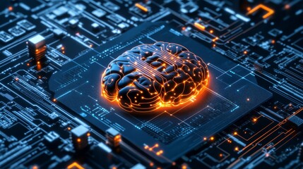 High-Tech Brain System with Glowing Effects