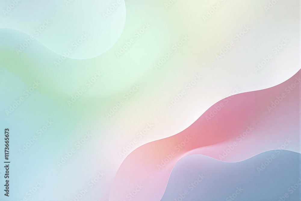 Poster abstract pastel background with soft flowing waves of pink, blue, and green on a light gradient back