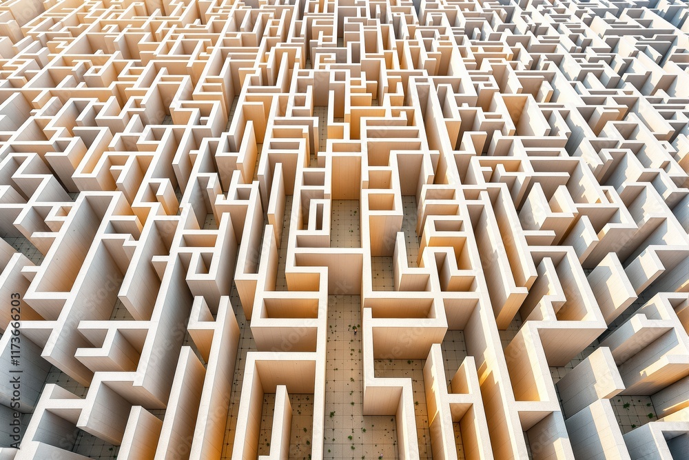 Poster Abstract maze-like structure with light and shadow interplay on a flat background.